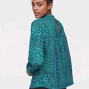 LOFT Teal Geometric Blouse